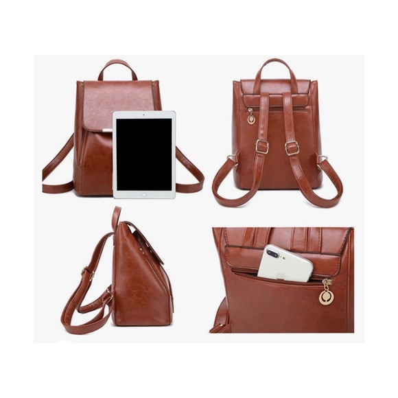 Artificial Leather Backpack, Yellow Gold Hardware - Picture 4 of 13